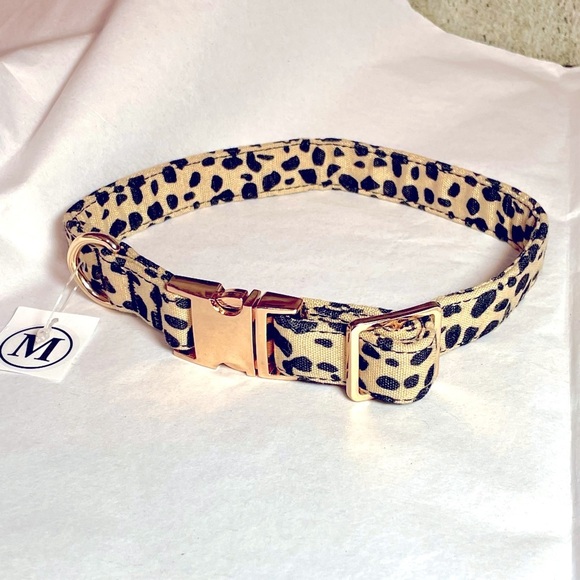 Leopard print and gold hardware adjustable dog collar M, NWT - Picture 1 of 4